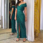 Cross-Border European And American Summer New Style Pleated Slit Elegant Dress