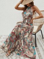 Summer New Women's Printed Halter Dress, Loose Fit Elegant Vintage Style