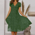 Printed V-Neck Short-Sleeved Lace-Up Dress - Image 6
