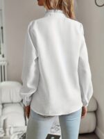 2026 New Western Style Cross-border Stand Collar Autumn Ruffled Cardigan Ruffle Long Sleeve Bubble Top Women's Shirt - Image 9