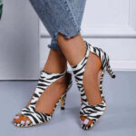 Women's High Heeled Fish Mouth Sandals with Zipper Closure - Summer Dressy Open Toe Footwear - Image 2