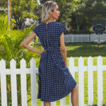 Summer Women Polka Dot Short Sleeve Dress Casual Bandage Party Pleated Midi Dresses Elegant Green Office Lady Clothing - Image 5