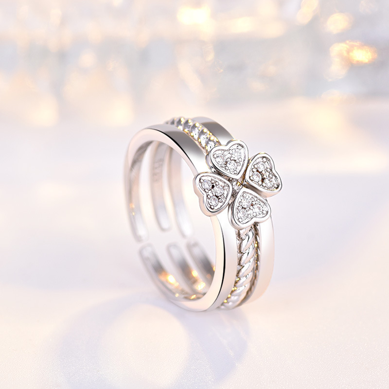 74b07393-2caa-44d3-a08d-40f53a51c911.jpg Ring Four-Leaf Clover Ring For Women Split Three-In-One Combination Opening Ring Adjustable Size - Image 1