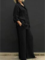 2026 Hot Sale Spring & Summer New Solid Color Lapel Shirt With Buttons Elegant Casual Two-Piece Set - Image 7