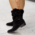 Ins Pointed Toe Mid-calf Boots Fashion Suede Zipper Western Boot Winter Shoes For Women - Image 2