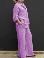 2026 Hot Sale Spring & Summer New Solid Color Lapel Shirt With Buttons Elegant Casual Two-Piece Set - Image 4