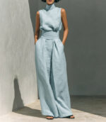 Casual Sleeveless Suit Summer Stand-up Collar Pullover Top And Loose Straight-leg Trousers Women's Clothing - Image 7
