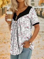 Amazon Ebay New Wish Small Flower Stitching Button Casual Short-sleeved Top - Image 3