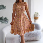 Floral Print Square Collar Dress Summer Fashion Ruffles Dresses Women's Clothing - Image 2