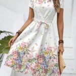 2026 New Women's Casual Printed Dress With Belt, Loose Fit