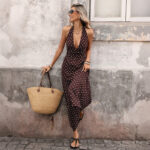 Casual Dot Slim V-neck Long Dresses For Women 2026 Fashion Summer Women's A-Line Midi Dress Elegant Vintage Dresses - Image 3