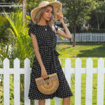 Summer Women Polka Dot Short Sleeve Dress Casual Bandage Party Pleated Midi Dresses Elegant Green Office Lady Clothing - Image 3