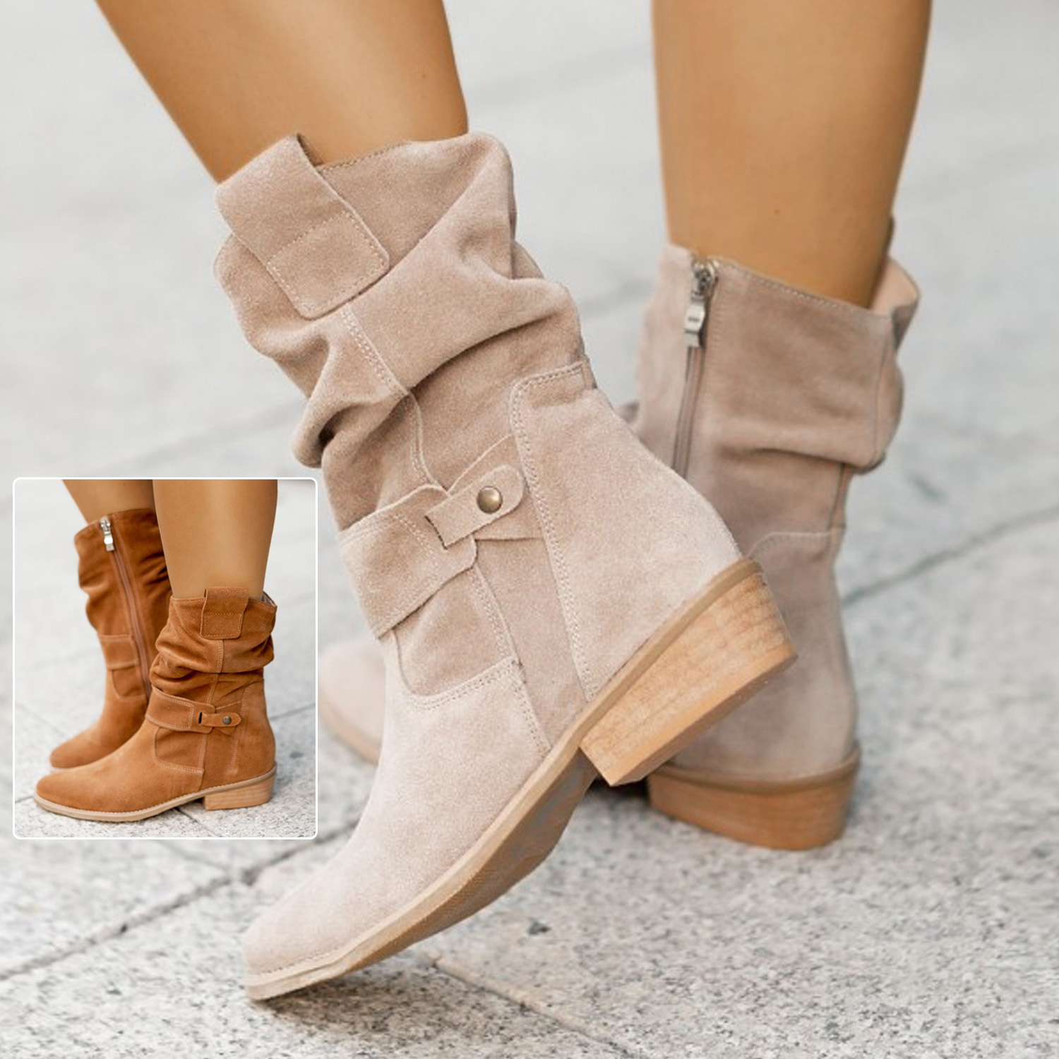 b2ca0b90-8819-49be-98ba-fb7c00810ed6.jpg Ins Pointed Toe Mid-calf Boots Fashion Suede Zipper Western Boot Winter Shoes For Women - Image 1