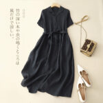 2026 Summer Retro Cotton Linen Dress, Tie Waist Swing Maxi Dress - Image 2