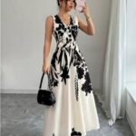 Foreign Trade Women's Dress 2026 Summer French-style Elegant Printed Sleeveless Waist-cinching Midi Dress With A Flared Skirt