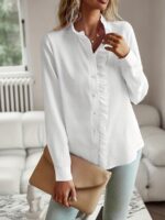 2026 New Western Style Cross-border Stand Collar Autumn Ruffled Cardigan Ruffle Long Sleeve Bubble Top Women's Shirt - Image 7