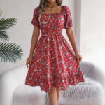 Floral Print Square Collar Dress Summer Fashion Ruffles Dresses Women's Clothing - Image 9