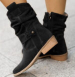 Ins Pointed Toe Mid-calf Boots Fashion Suede Zipper Western Boot Winter Shoes For Women - Image 8