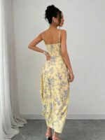 Summer Floral Print High Slit Cami Dress, Beach Vacation Dress - Image 3
