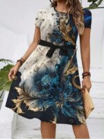 2026 New Women's Casual Printed Dress With Belt, Loose Fit - Image 8