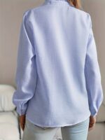 2026 New Western Style Cross-border Stand Collar Autumn Ruffled Cardigan Ruffle Long Sleeve Bubble Top Women's Shirt - Image 8
