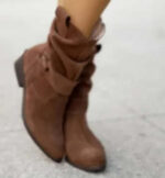 Ins Pointed Toe Mid-calf Boots Fashion Suede Zipper Western Boot Winter Shoes For Women - Image 4