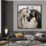 Hand-Painted Abstract Animal Horses Painting Texture Canvas Wall Art Modern Black And White Horses Painting Contemporary Office Decor - Image 3