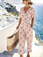 Women's Two Pieces Set Fashion Solid Color Irregular Short Sleeve Suit Summer Fashion V Neck Slim Office Suit Casual Pleated Irregular Top And Pants Female Outfit - Image 7