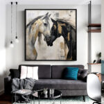 Hand-Painted Abstract Animal Horses Painting Texture Canvas Wall Art Modern Black And White Horses Painting Contemporary Office Decor - Image 4