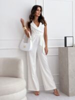 V-neck Sleeveless Jumpsuit With Belt Design Summer Fashion Trousers Women's Clothing - Image 7