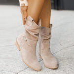 Ins Pointed Toe Mid-calf Boots Fashion Suede Zipper Western Boot Winter Shoes For Women - Image 6