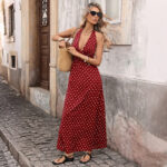 Casual Dot Slim V-neck Long Dresses For Women 2026 Fashion Summer Women's A-Line Midi Dress Elegant Vintage Dresses - Image 5