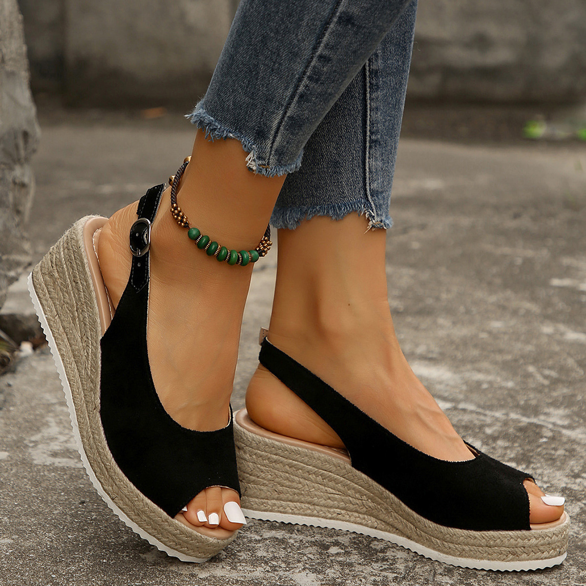 6fcbb794-4547-4649-8a59-bf1ace50100a.jpg Fish-mouth Wedge Sandals Summer - Image 1