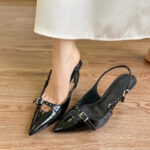 2026 Summer Women Punk Style Patent Leather Stiletto Heels, Backless Shallow Fashion Elegant Sandals